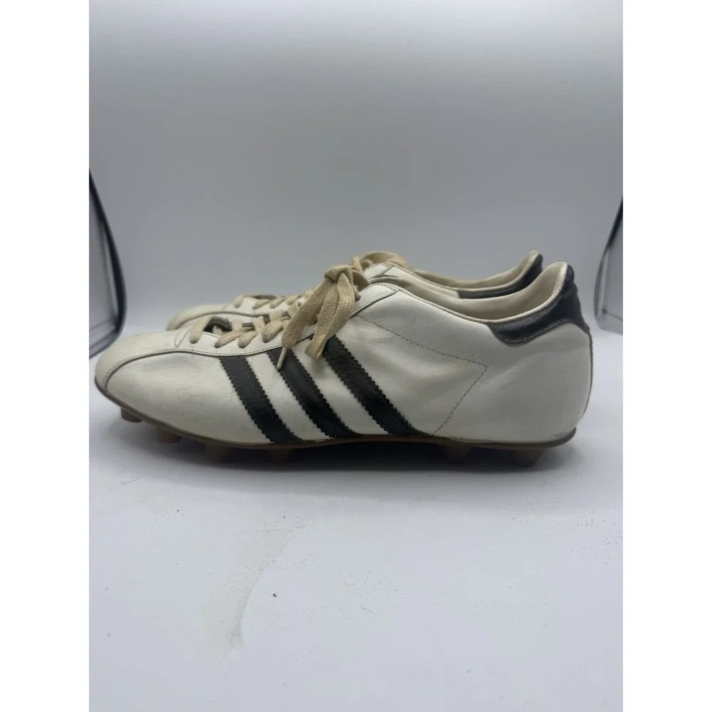 VTG 70s Adidas Soccer Cleats Size 8 White Black Leather Gum Sole